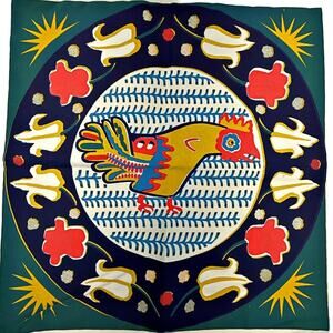 Beautiful 16" Square Rooster Folk Art Pillow Cover Seahorse back Farmhouse